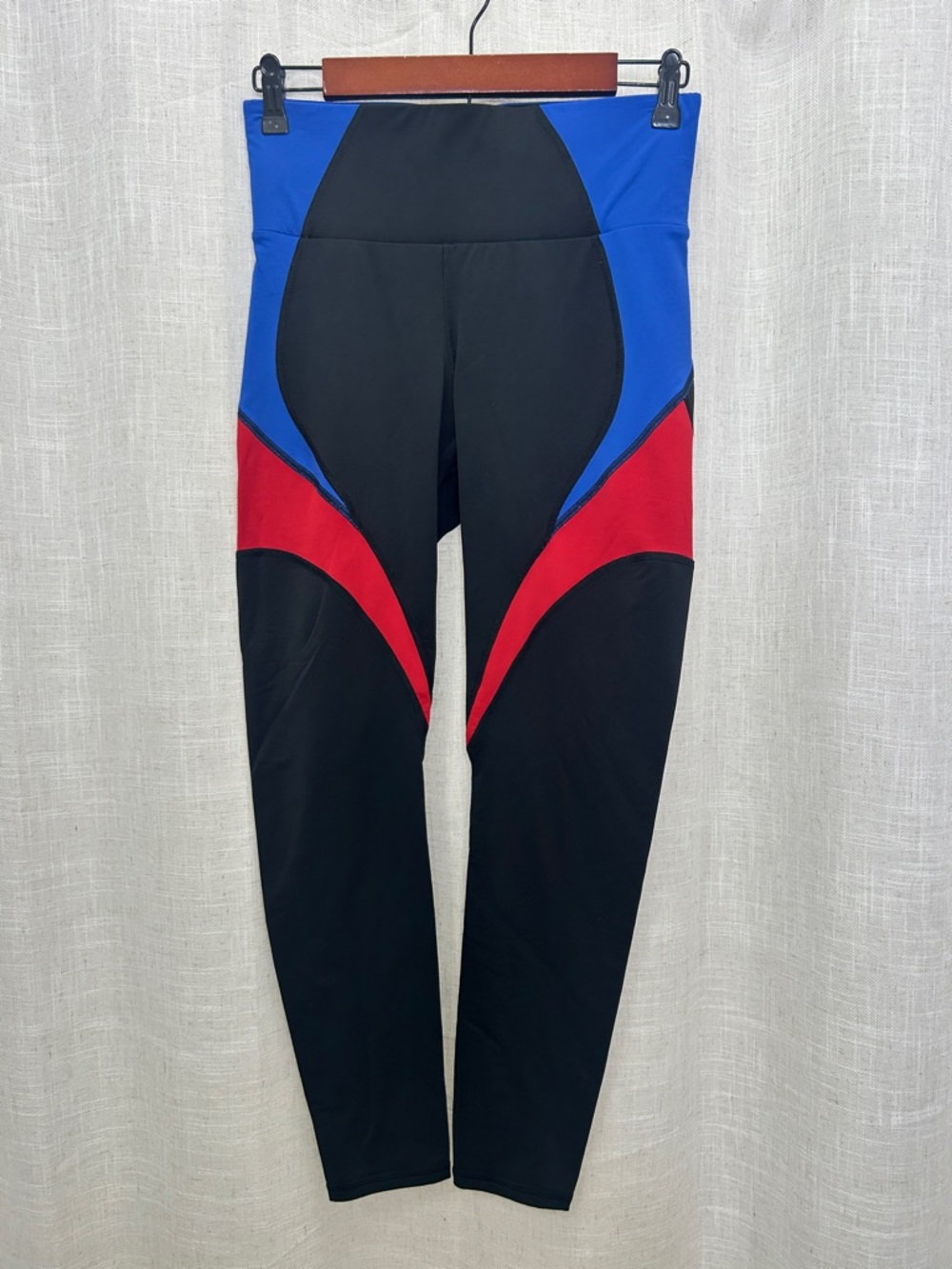 Michi Rally Black Red Blue Colorblock High-Waist Athletic Leggings Size Medium